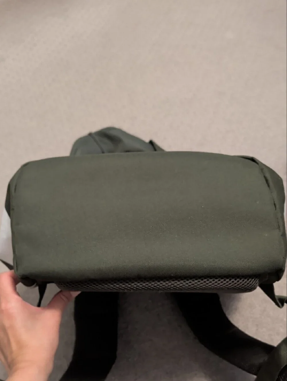 Herschel Supply Company Dark Green and White Striped Backpack with Brown Accents